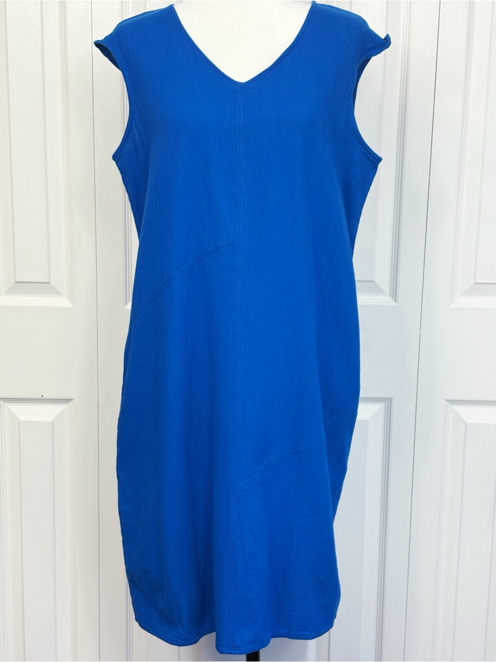 Coldwater Creek Royal Blue 100% Cotton Sleeveless V-Neck Shift Dress PXL